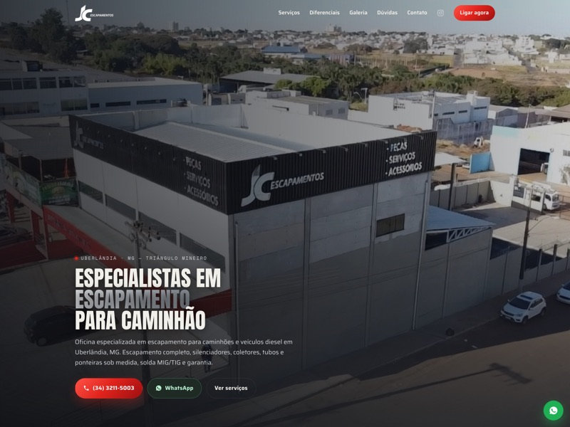 JC Escapamentos truck exhaust shop website, Uberlândia Brazil